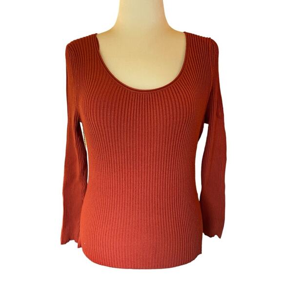 Banana Republic Reddish Orange Ribbed Sweater Scoop Neck Top - Size Large - Picture 1 of 4